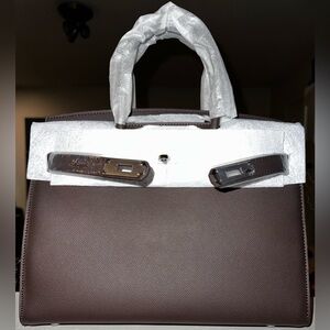 POPSEWING Inspired Structured Leather Dark Brown Ebene Satchel Handbag 30 cm